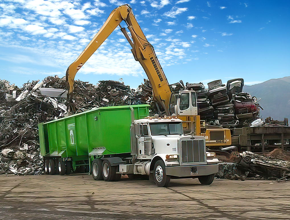 Construction vehicle scrap metal yard